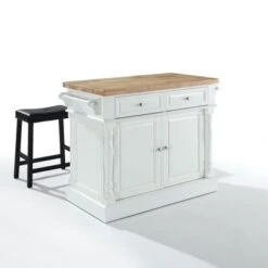 Oxford Kitchen Island With Upholstered Saddle Stools - With Seating - White - Wood -Gourmet Interiors 92eec602 5359 4d68 8584 e2c4aab5e10b