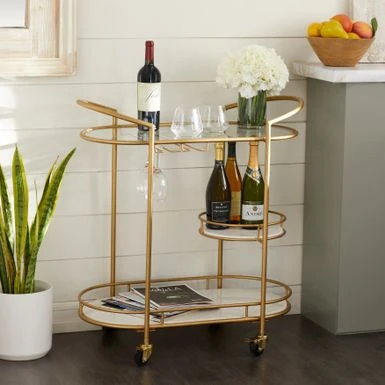Contemporary Modern Iron 3 Tier Drink Bar Storage Cart - Gold, Silver, Or Matte Black - Gold 3 Contemporary Modern Iron 3 Tier Drink Bar Storage Cart - Gold, Silver, Or Matte Black - Gold
