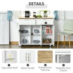 HOMCOM 48" Modern Kitchen Island Cart On Wheels With Storage Drawers, Rolling Utility Cart With Adjustable Shelves, Cabinets - White -Gourmet Interiors 938947f4 c13d 421a 9f8f 9176cc4140aa