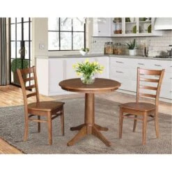 30" Round Top Pedestal Table With 2 Emily Chairs - 3 Piece Set - Distressed Oak