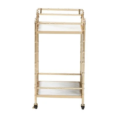 Baxton Studio Mela Contemporary Glam And Luxe Gold Metal And White Marble 2-Tier Wine Cart - Gold, White Marble 6 Baxton Studio Mela Contemporary Glam And Luxe Gold Metal And White Marble 2-Tier Wine Cart - Gold, White Marble - Image 4