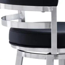 Titana 26" Counter Height Swivel Black Faux Leather And Brushed Stainless Steel Bar Stool -Gourmet Interiors 95607743 3e64 4db5 9992 77c85483afb5