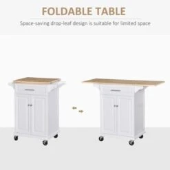 HOMCOM Kitchen Island Cart On Wheels With Extended Counter Drawer Cabinet Towel Racks Versatile Use Natural Wood Top And White - Portable - White - Wood 16 HOMCOM Kitchen Island Cart On Wheels With Extended Counter Drawer Cabinet Towel Racks Versatile Use Natural Wood Top And White - Portable - White - Wood -Gourmet Interiors 957c3ea0 c4e0 4f8d 831b 1e631d4d6fd1