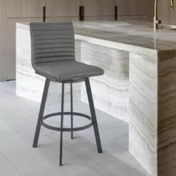 Jermaine 26" Counter Height Swivel Bar Stool In Matte Black Finish With Gray Faux Leather -Gourmet Interiors 95e206e8 3f6b 4b4a a90c ab72d2242697