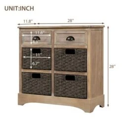 Rustic Storage Cabinet With Two Drawers And Four Classic Rattan Basket - N/A - White Washed -Gourmet Interiors 964cd8cd 4742 4853 af28 7ddd91008cbb