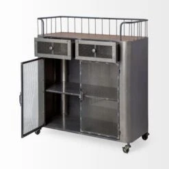 Udo Metal Frame Two Door Cabinet W/Two Drawers & Wood Top Bar Cart - 16.5L X 35.4W X 40.7H - Serving Cart - Wood -Gourmet Interiors 96558240 edae 4d7e ae8f 7842f60d6511