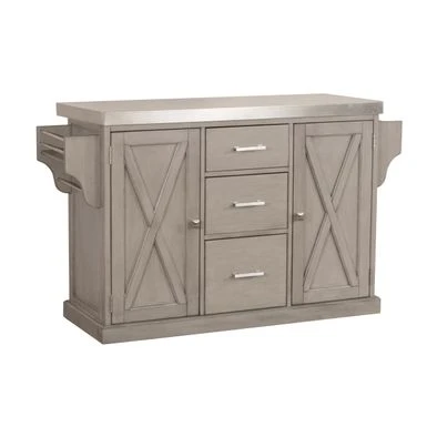 Hillsdale Brigham Kitchen Island In Gray With Stainless Steel Top - 36.25H X 48W X 18D - Portable 5 Hillsdale Brigham Kitchen Island In Gray With Stainless Steel Top - 36.25H X 48W X 18D - Portable - Image 3