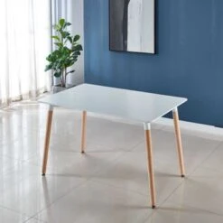 White Table Mid-century Dining Table For 2-6 People - White