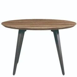 LeisureMod Ravenna Round Wood 47" Dining Table With Metal Legs - Ebony -Gourmet Interiors 9692c6bf 9289 4627 a42e f84bdb5707b4