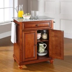 Cambridge Solid Granite Top Portable Kitchen Island In Classic Cherry Finish -Gourmet Interiors 96a36c77 5b46 4973 b245 88e8e47d28a4