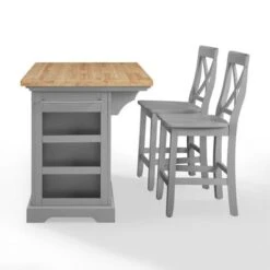 Julia Wood Top Island W/X-Back Stools - 50 "W X60 "D X41 "H - With Seating - Gray - Wood 20 Julia Wood Top Island W/X-Back Stools - 50 "W X60 "D X41 "H - With Seating - Gray - Wood -Gourmet Interiors 96bee1a6 2718 4ccf ab27 d5254b6db05f