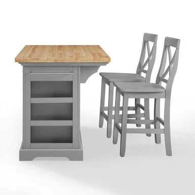 Julia Wood Top Island W/X-Back Stools - 50 "W X60 "D X41 "H - With Seating - Gray - Wood 9 Julia Wood Top Island W/X-Back Stools - 50 "W X60 "D X41 "H - With Seating - Gray - Wood - Image 7