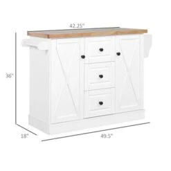 HOMCOM Farmhouse Mobile Kitchen Island Utility Cart With Barn Door Style Cabinets, Drawers And Wheels- White - White - Portable - Wood -Gourmet Interiors 9715523d cb08 4d8c bc0c 4461f122bca0