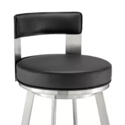 Lynof Swivel Counter Stool In Brushed Stainless Steel With Black Faux Leather -Gourmet Interiors 9779857f 9c55 4381 a2b5 7effdbdba4fd