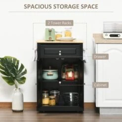 HOMCOM Rolling Kitchen Island Cart, Portable Serving Trolley Table With Drawer, Adjustable Shelf And 2 Towel Racks - Grey -Gourmet Interiors 9879d402 8a1c 4675 a46c daa5a0c80bdb