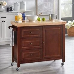 Copper Grove Macaulay Natural Rubberwood Rolling Kitchen Island Cart - White -Gourmet Interiors 988710e5 2102 47ba 97e3 2e3c8eaf46c9