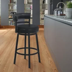 Titana 30" Bar Height Metal Swivel Bar Stool In Ford Black PU And Black Finish -Gourmet Interiors 98d3b947 3e76 41f2 80e1 14b32804a344