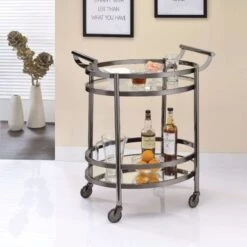 Oval Metal Serving Cart, Clear Glass & Black Nickel - Serving Cart -Gourmet Interiors 991869ab 569a 49c5 9251 2783623d7902
