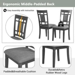 Clihome 7-Pcs Farmhouse Rustic Wooden Dining Table Set - Grey -Gourmet Interiors 991d29e1 7d77 4735 960b 45ce6cdfb5bc