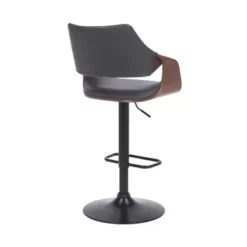 Aspen Adjustable Swivel Grey Faux Leather And Walnut Wood Bar Stool With Black Base -Gourmet Interiors 9949602f 03ad 4ec4 8c13 80452aaa1bd1