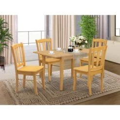 Dining Set- Butterfly Leaf Rectangular Table- Wooden Chairs With Wooden Seat And Slatted Chair Back (Color & Pieces Options) - NFDL5-OAK-W