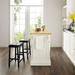 Oxford Kitchen Island With Upholstered Saddle Stools - With Seating - White - Wood -Gourmet Interiors 9aa46b79 7494 4aff bd31 b473a78eacfc