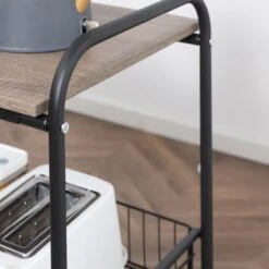 HOMCOM 24" 3-Tier Rolling Kitchen Cart, Utility Storage Trolley With 2 Basket Drawers, Side Hooks For Dining Room - Walnut -Gourmet Interiors 9ac27445 dc55 4827 a92b 70d4043cfd5b