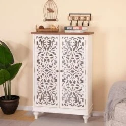 PHI VILLA 2-door Retro Antique Hollow-Carved Storage Cabinet - Blue -Gourmet Interiors 9ac5fc8b 2101 4c5d 891b b9e5863d3ec7