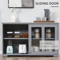 HOMCOM Modern Kitchen Sideboard, Stackable Storage Cabinet, Sliding Glass Door Console, Cupboard Serving Buffet For Kitchen - Black -Gourmet Interiors 9b3f3bbe 918e 4d40 8c0a a0ffbeff1d1b