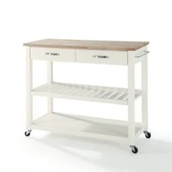 Natural Wood Top Kitchen Cart/ Island With Optional Stool Storage In White Finish - N/A - Kitchen Cart - Wood - White 9 Natural Wood Top Kitchen Cart/ Island With Optional Stool Storage In White Finish - N/A - Kitchen Cart - Wood - White -Gourmet Interiors 9b5d5c7e 7fbf 4d68 9000 f265fbc8f032