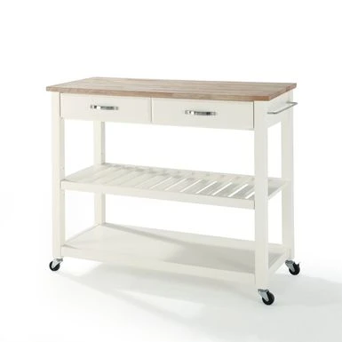 Natural Wood Top Kitchen Cart/ Island With Optional Stool Storage In White Finish - N/A - Kitchen Cart - Wood - White 5 Natural Wood Top Kitchen Cart/ Island With Optional Stool Storage In White Finish - N/A - Kitchen Cart - Wood - White - Image 3