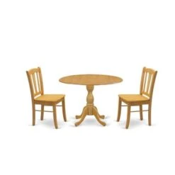 Dining Room Set - Dropleafs Round Dining Table And Wood Dining Chairs With Slatted Chair Back - Oak Finish (Pieces Options) - DMDL3-OAK-W -Gourmet Interiors 9b95ea29 d369 4ff0 8d5b 5aa9dfced13f