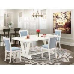 East West Furniture Table Set - A Dining Table And Linen Fabric Dinning Chairs With Stylish Back - Linen White (Pieces Option) - V027MZ015-5