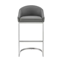 Atherik Counter Stool In Brushed Stainless Steel With Grey Faux Leather -Gourmet Interiors 9bf2de91 8767 4c36 bd6e 7c104454f056