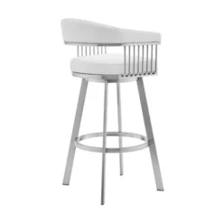 Bronson 29" White Faux Leather And Brushed Stainless Steel Swivel Bar Stool -Gourmet Interiors 9c3d9d42 57a0 4eba 8a06 22d37bb50416
