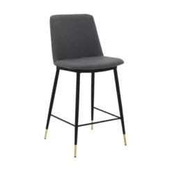 Messina 26" Gray Faux Leather And Metal Counter Height Bar Stool