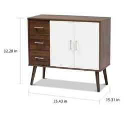 Carson Carrington Agnew Mid-century Modern 3-drawer Sideboard Buffet - Walnut And White -Gourmet Interiors 9e08a636 cd1f 4ad2 92b4 c600c3301840