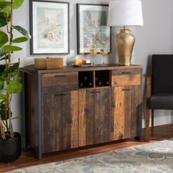 Baxton Studio Ranger Mid-Century Brown Wood And Grey Metal 2-Door Sideboard - Brown -Gourmet Interiors 9e45d0e4 32c4 469c a556 58ee791c6f1e