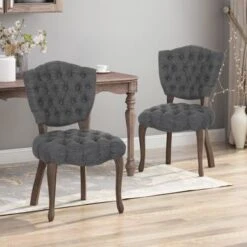 Crosswind Diamond Stitch Fabric Dining Chair By Christopher Knight Home - Charcoal/Brown Wash Finish -Gourmet Interiors 9ebd3c91 f1fd 48f3 8850 77d1dd72b5e4