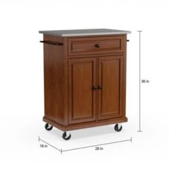 Compact Stainless Steel Top Cherry Portable Kitchen Cart - N/A - Kitchen Cart - Wood - Cherry -Gourmet Interiors 9f60e35e 0f0d 4ac3 9422 3c79b32d039b