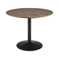 Round Wood Dining Table With Metal Base In Walnut And Black - Walnut And Black - Walnut And Black