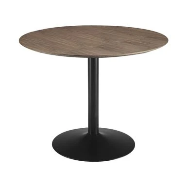 Round Wood Dining Table With Metal Base In Walnut And Black - Walnut And Black - Walnut And Black 3 Round Wood Dining Table With Metal Base In Walnut And Black - Walnut And Black - Walnut And Black