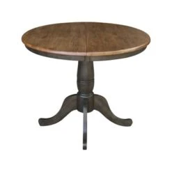 36" Round Top Pedestal Table With 12" Leaf - 29.3"H - Dining Height In Hickory And Washed Coal - Brown -Gourmet Interiors a045b89b cb63 4b62 9b48 f06a441953dd