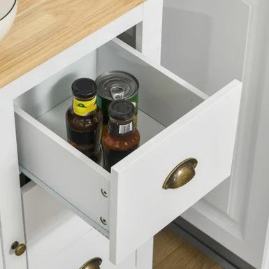 HOMCOM Modern Floor Cabinet, Storage Sideboard, Kitchen Buffet Table W/ Rubberwood Top, 3 Drawers And Cabinet - Grey 11 HOMCOM Modern Floor Cabinet, Storage Sideboard, Kitchen Buffet Table W/ Rubberwood Top, 3 Drawers And Cabinet - Grey - Image 9