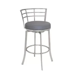 Viper 30" Bar Height Swivel Grey Faux Leather And Brushed Stainless Steel Bar Stool