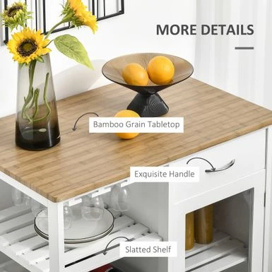 HOMCOM Utility Kitchen Cart, Rolling Kitchen Island Storage Trolley - White 18 HOMCOM Utility Kitchen Cart, Rolling Kitchen Island Storage Trolley - White - Image 16