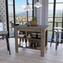 FM Furniture Brooklyn Kitchen Island, Three Concealed Shelves - Dark Brown -Gourmet Interiors a0ee8a09 3f51 48b2 a277 80fbee47e2d1