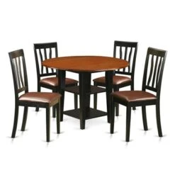 Sudbury Dining Set - A Round Kitchen Table And Dinette Chairs - Black And Cherry Finish (Pieces & Seat Type Options) - SUAN5-BCH-LC -Gourmet Interiors a1207dba 71f4 4d78 851a 155f0fa31d11