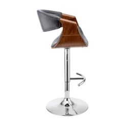 Gionni Adjustable Swivel Grey Faux Leather And Walnut Wood Bar Stool With Chrome Base -Gourmet Interiors a14eff7c 4b00 4e61 bc79 49fae6a5c6bb