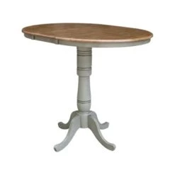 36" Round Top Pedestal Table With 12" Leaf - Distressed Hickory/Stone - Bar Height -Gourmet Interiors a153b1b1 e3f4 4f29 9fd8 72f17876acd3